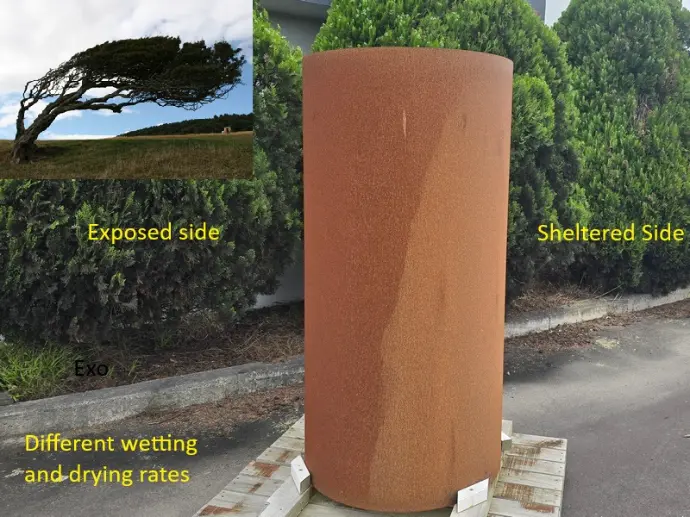corten aging due to wind