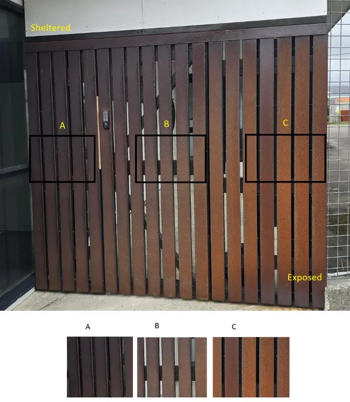 Corten weathering due to different exposure