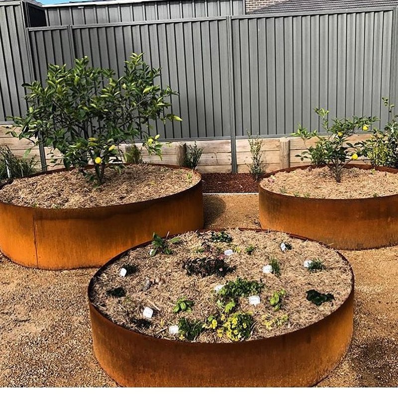 corten circular planters