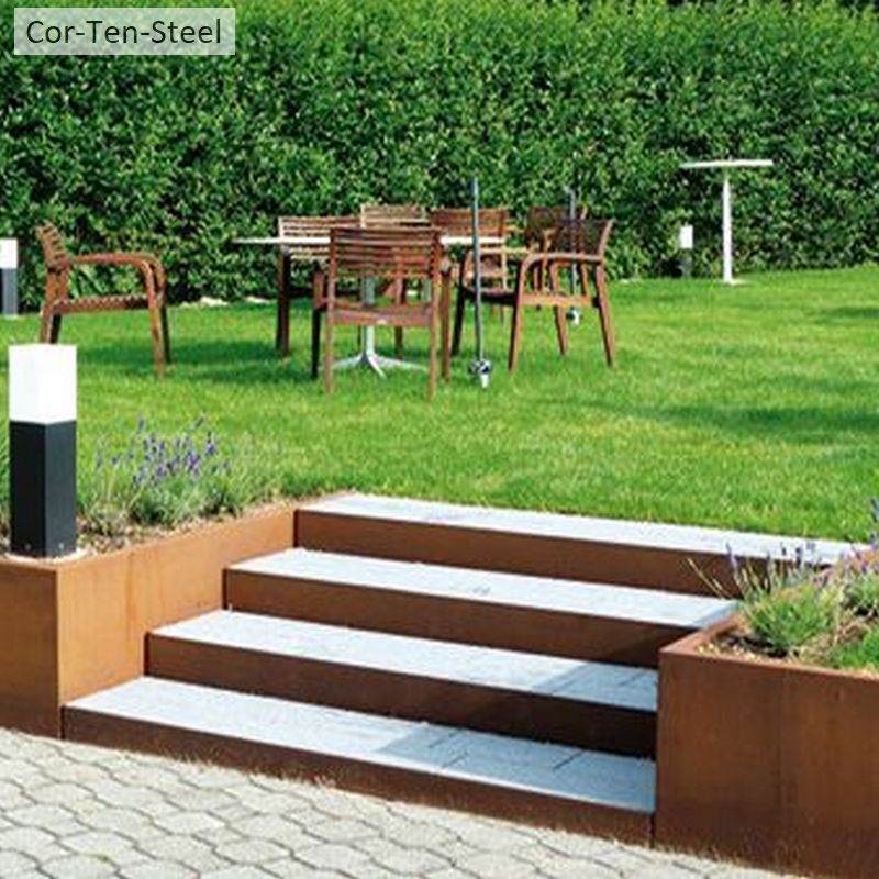 corten retaining wall with steps