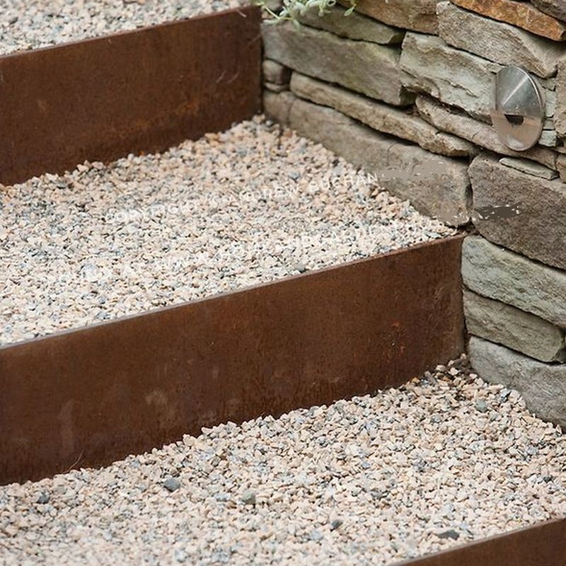 corten stair risers with gravel