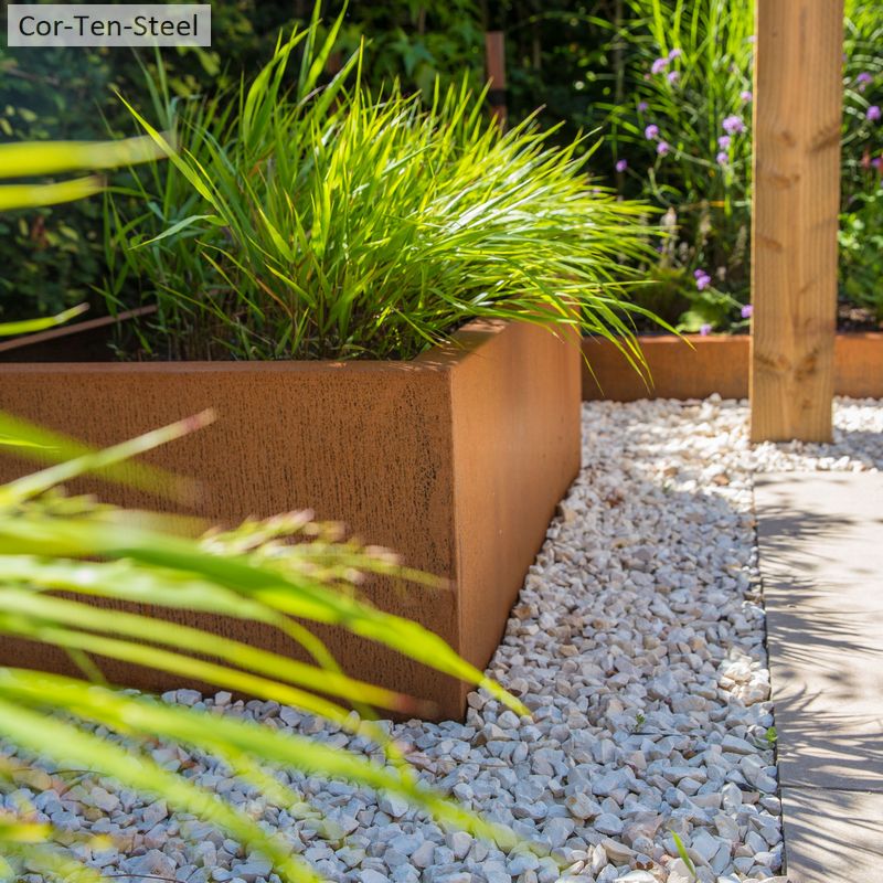 corten low garden wall planter