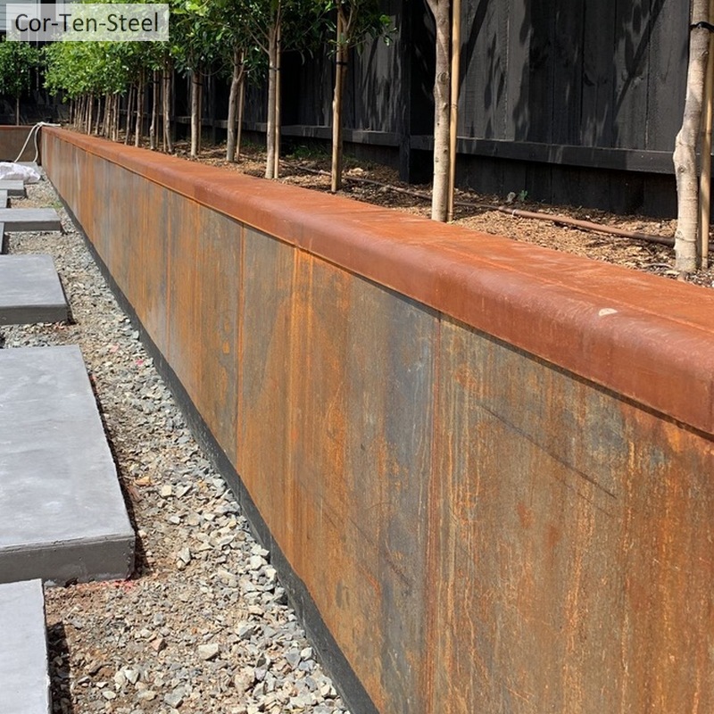 corten retaining wall with capping