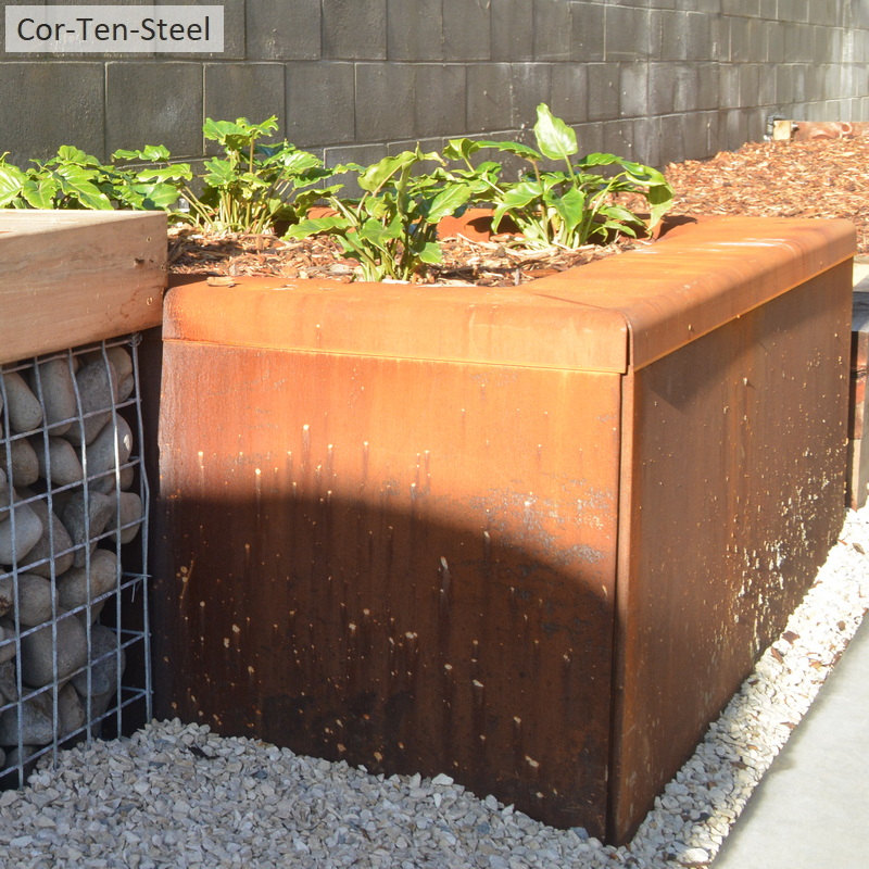 3 sided corten planter against existing wall