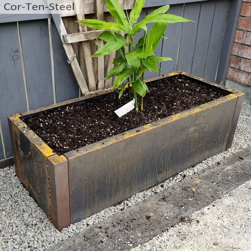900mm long x 300mm tall x 300mm thick corten planter with square ocrner joiners