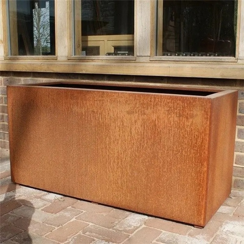 large corten planter with base
