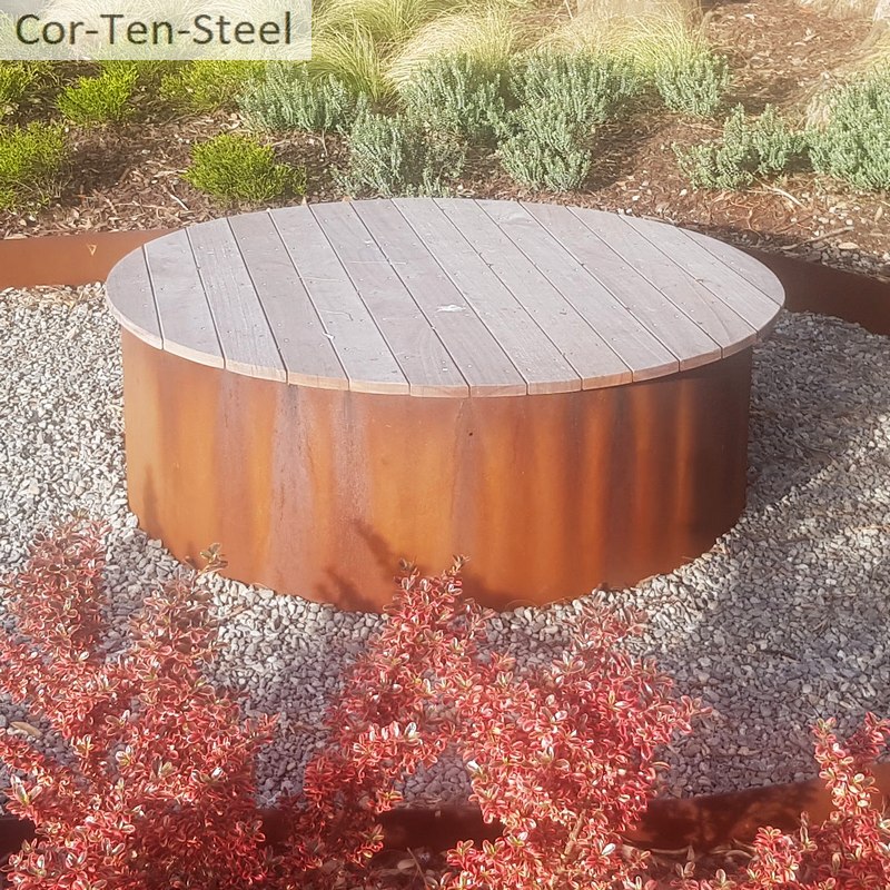 circular corten planter as seat
