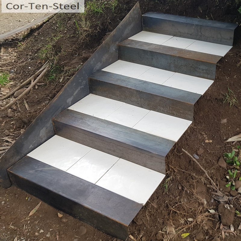 corten stair riser with 150mm flat top