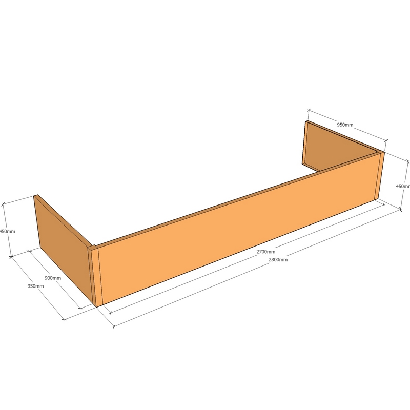 corten backless planter 2800mm long x 950mm thick x 450mm tall drawing
