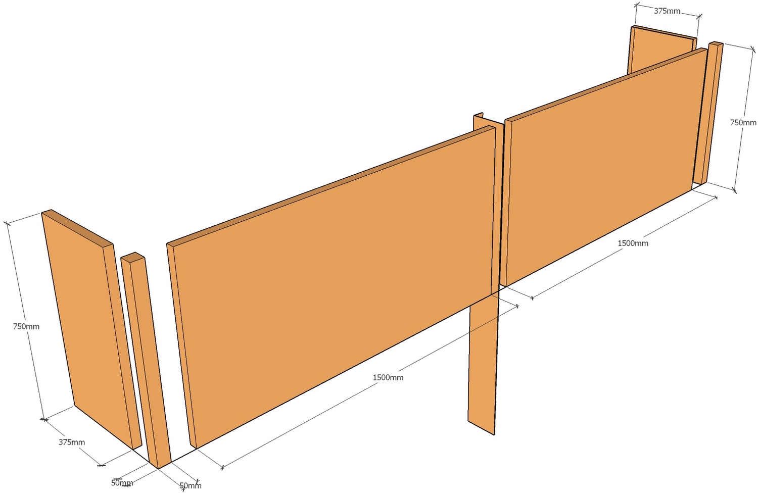 corten backless planter 3100mm x 425mm x 750mm layout drawing