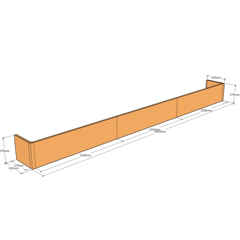 corten backless planter 4600mm long x 425mm thick x 375mm tall drawing