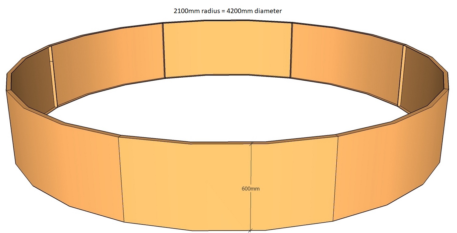 round corten planter 2100mm radius x 600mm tall layout with posts