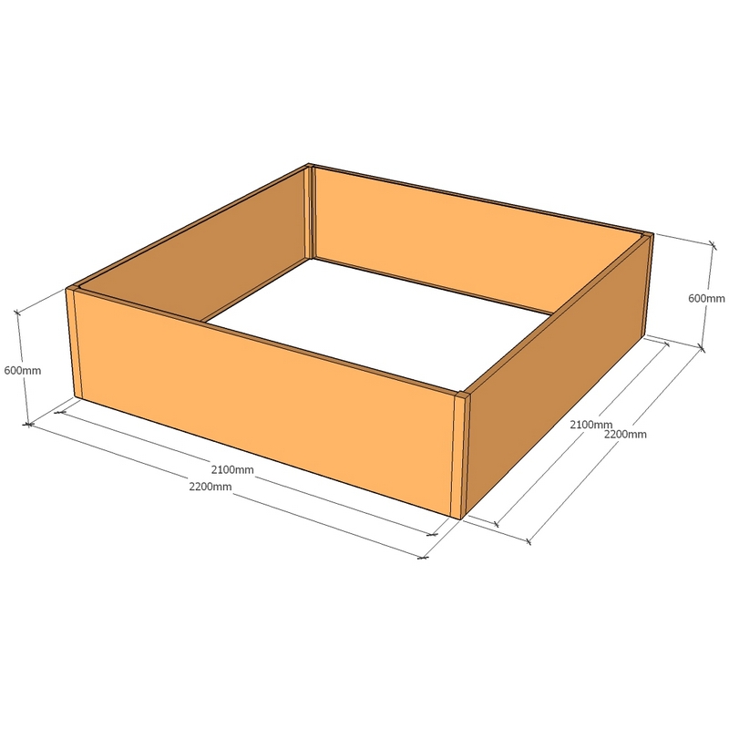 corten square planter 2200mm x 2200mm x 600mm layout drawing