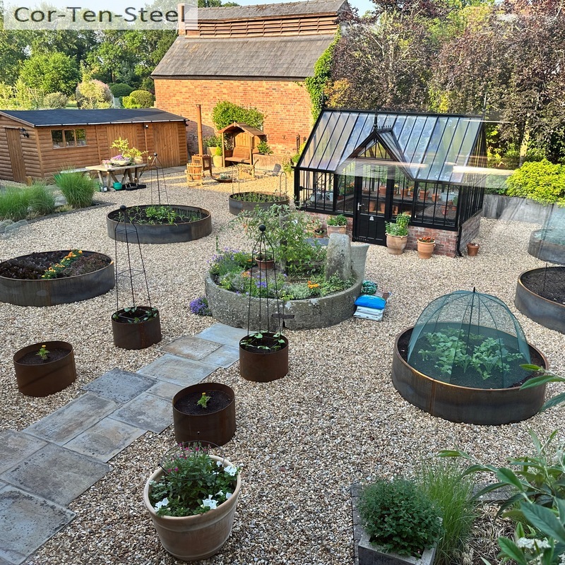 corten garden plants rings and circular planters