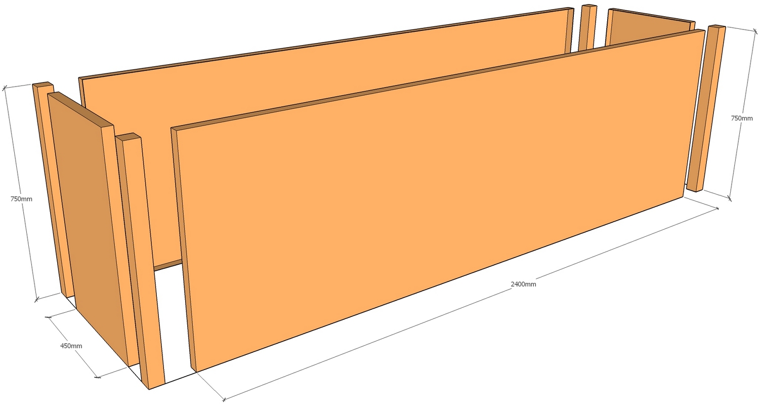 layout of corten planter 2500mm long x 550mm wide x 750mm tall