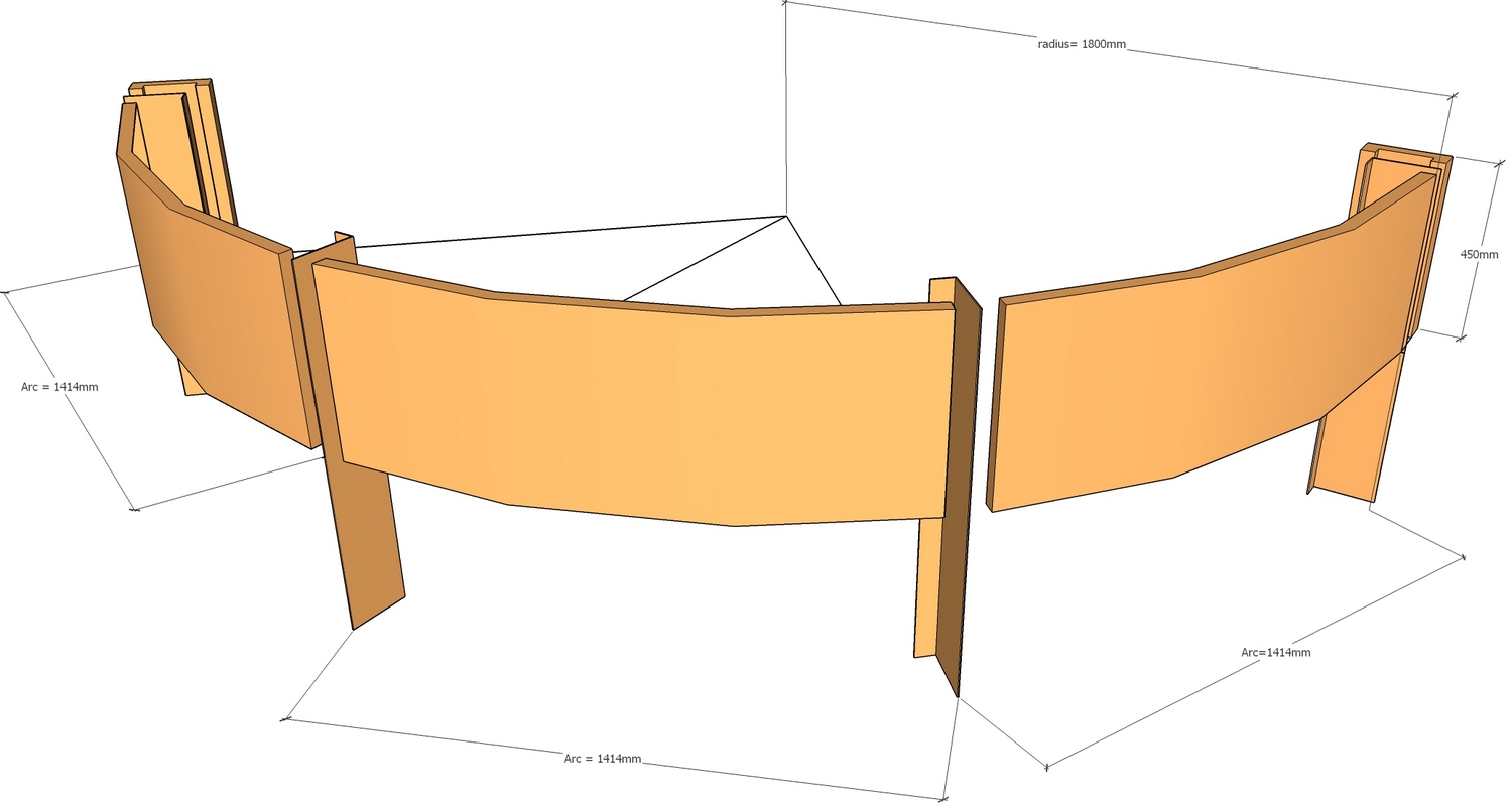 corten curved retaining wall layout 4.37m long x 1800mm radius x 450mm drawing