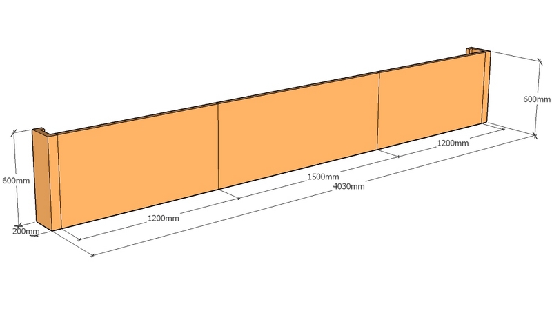 corten retaining wall 4.03m long x 600mm tall layout drawing