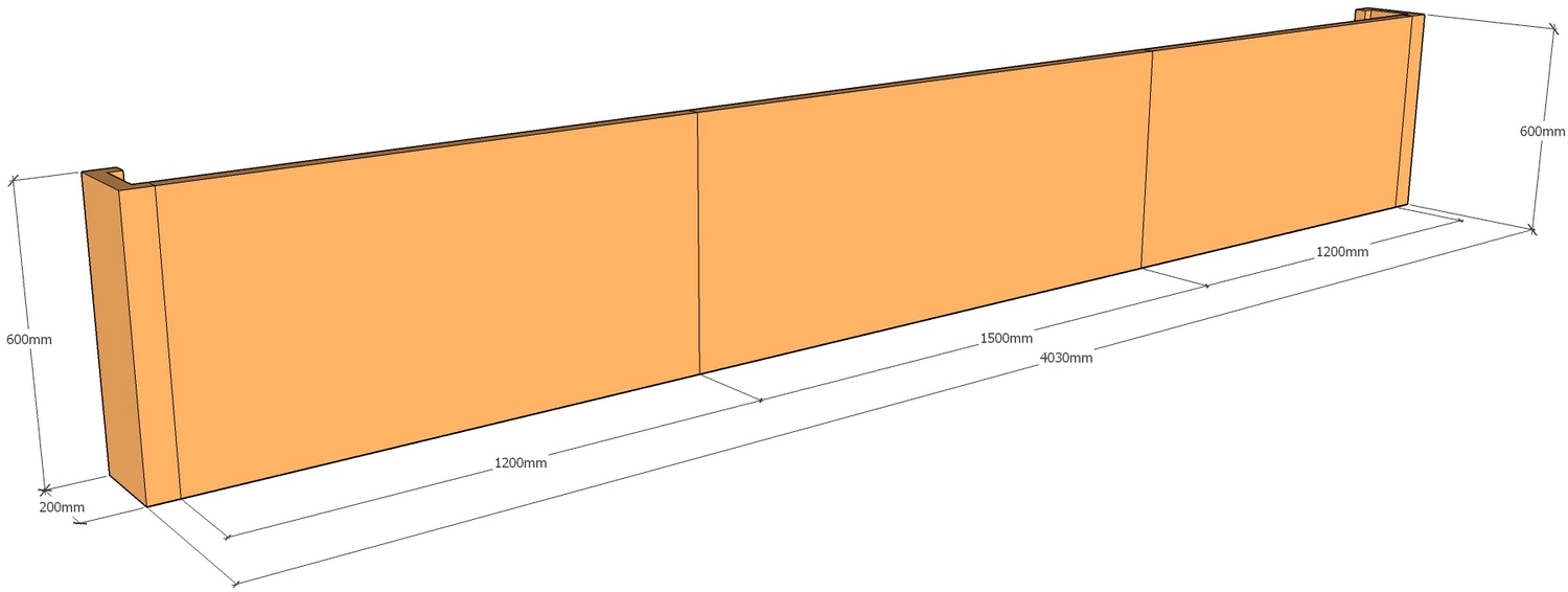 corten retaining wall layout 4.03m long x 600mm tall