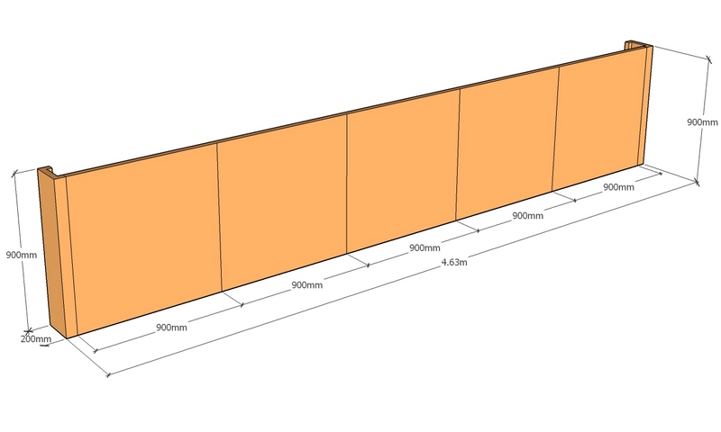 corten retaining wall 4.63m long x 900mm tall layout drawing