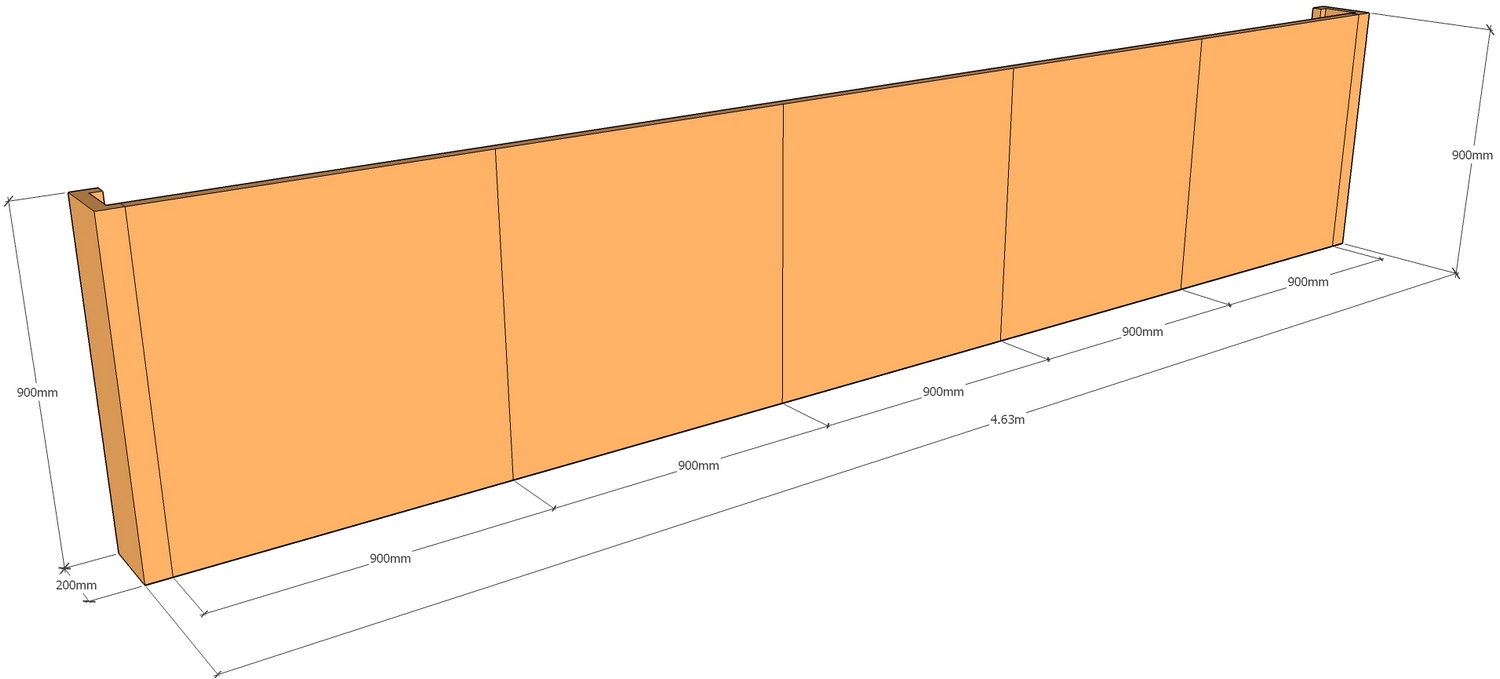 corten retaining wall 4.63m long x 900mm tall layout