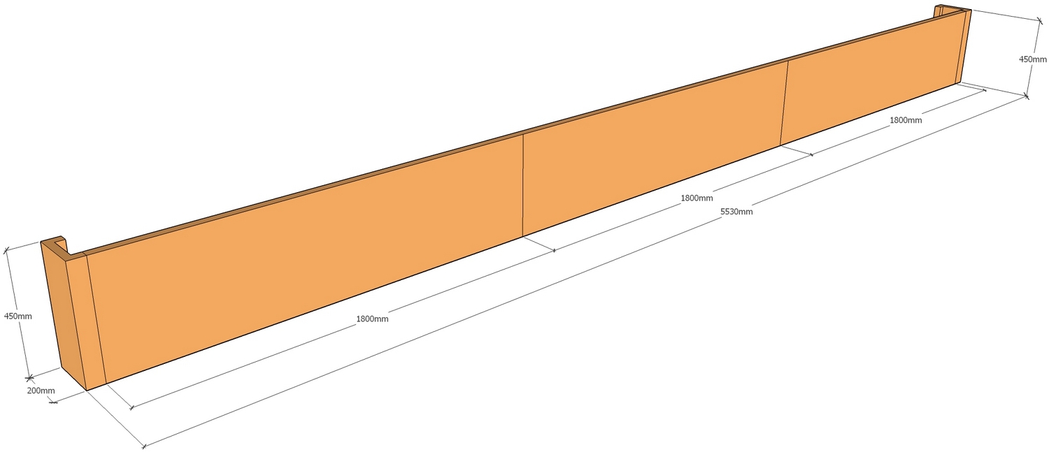 corten retaining wall 5.53m long x 450mm tall layout drawing