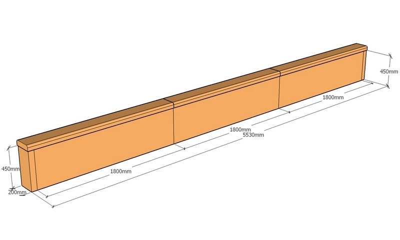 corten retaing wall layout drawing 5.53m long x 450mm tall with capping rounded