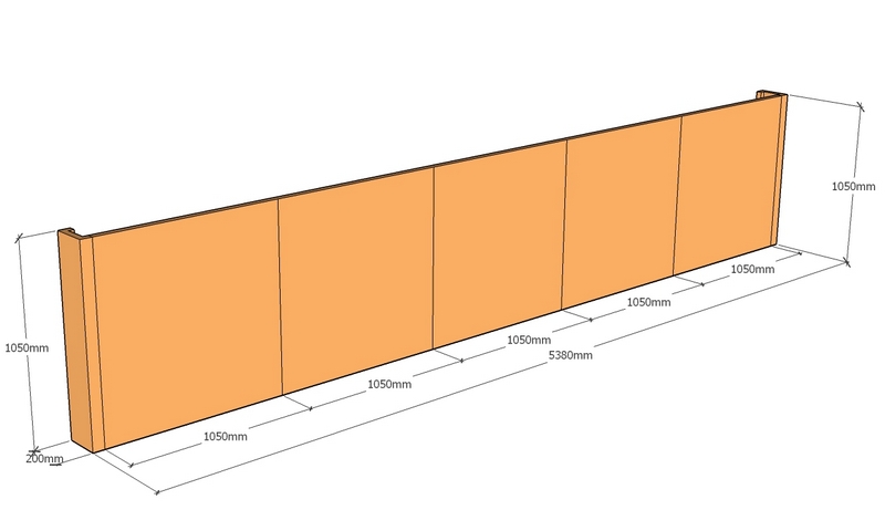 layout corten retaining wall 5.38m long x 1050mm tall