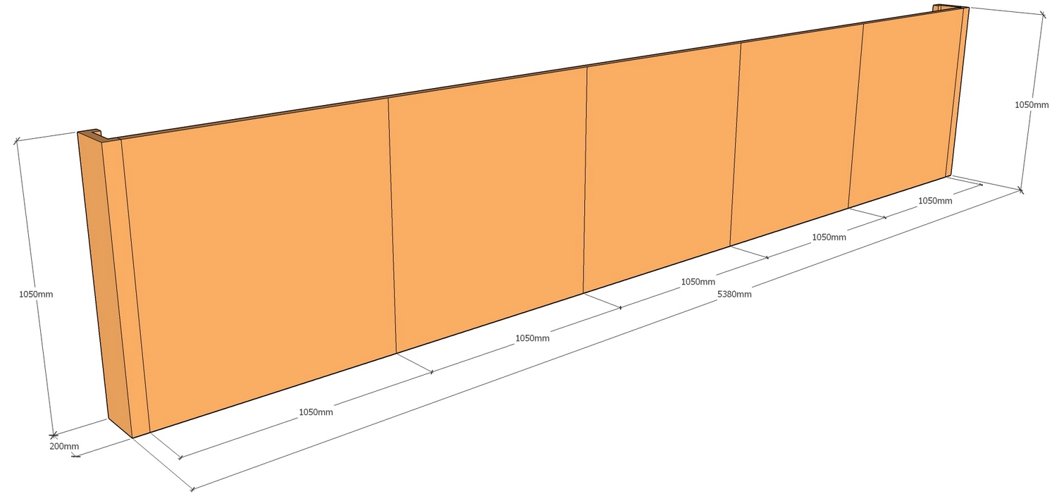 corten retaining wall layout 5.38m long x 1050mm tall