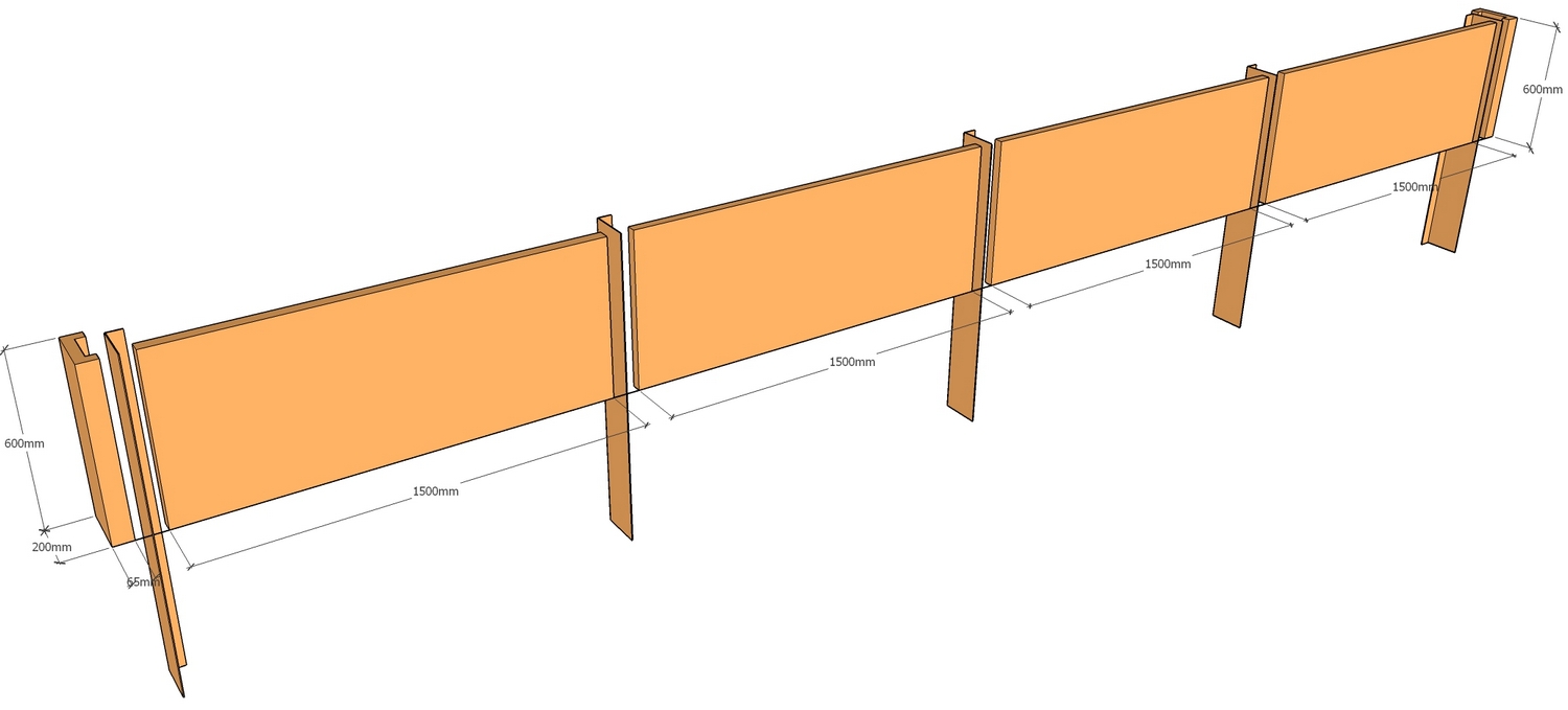 corten retaining wall 6.13m long x 600mm tall parts layout drawing