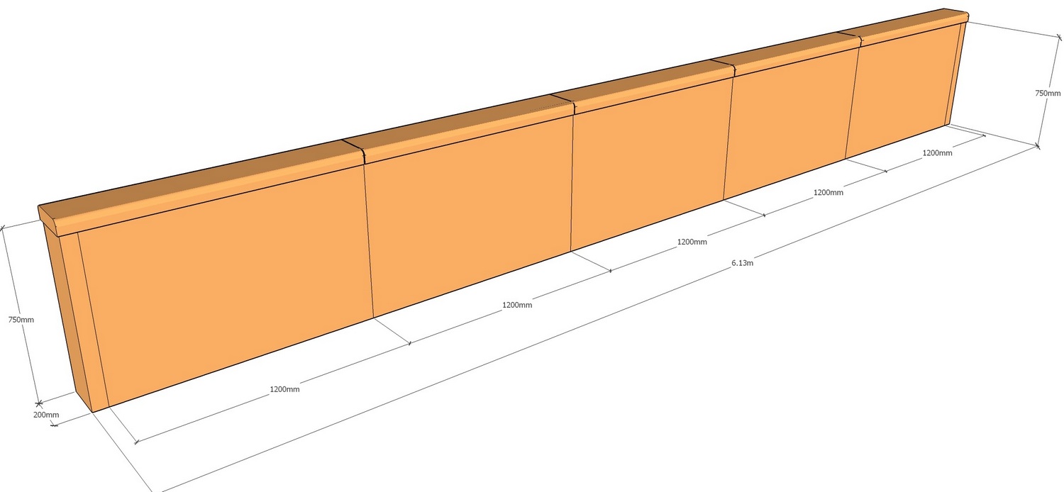 corten retaining wall 6.13m long x 750mm tall with rounded capping