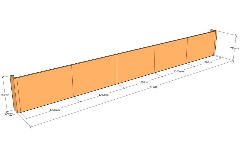 corten retaining wall 6.13m long x 750mm tall layout drawing