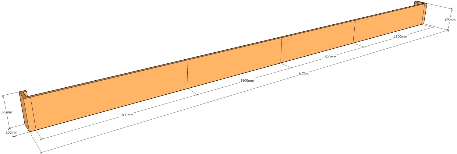corten retaining wall 6.73m long x 375mm tall layout
