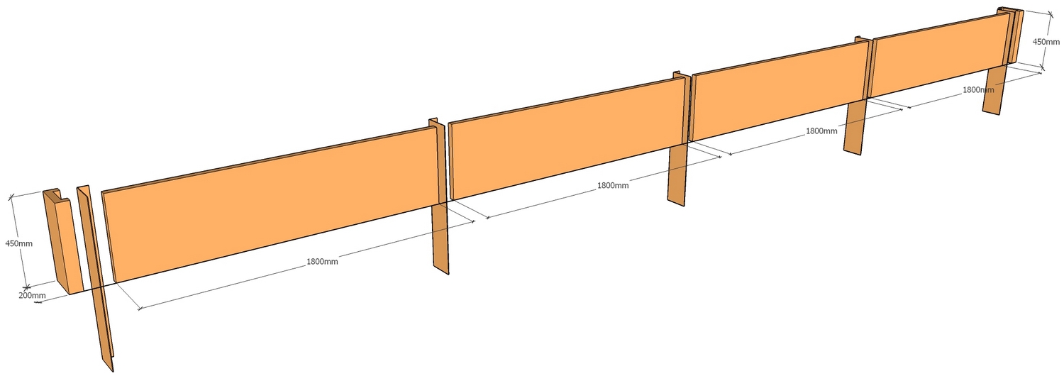 layout drawing of corten retaining wall 7.33m long x 450mm tall