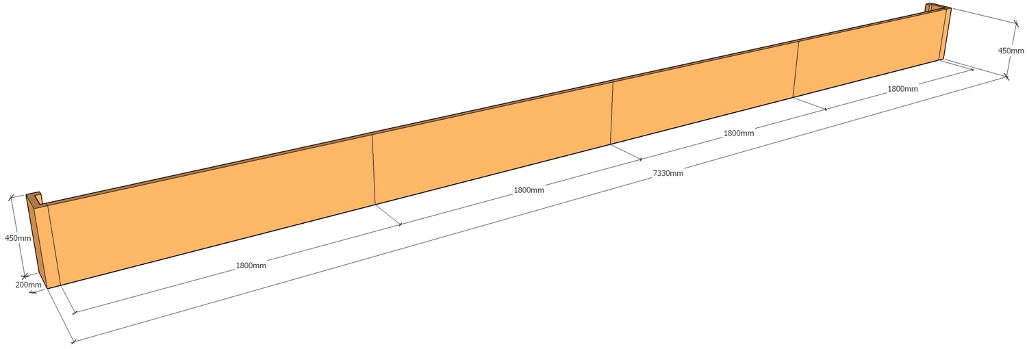 corten retaining wall layout 7.33m long x 450mm tall