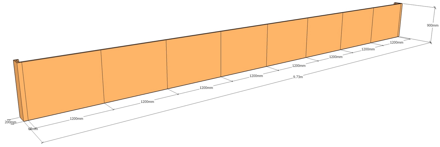 corten retaining wall layout 9.73m long x 900mm tall