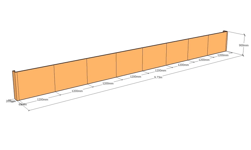 corten retaining wall layout 9.73 m long x 900mm tall