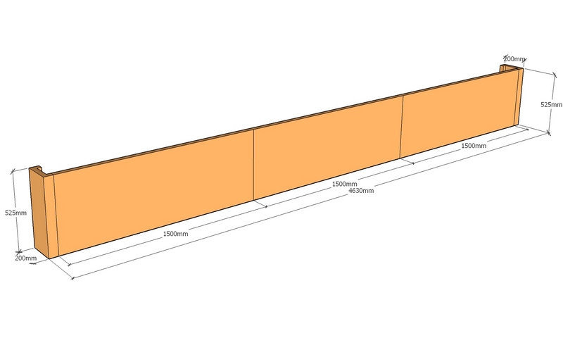 corten retaining wall 4.63m long x 525mm tall layout