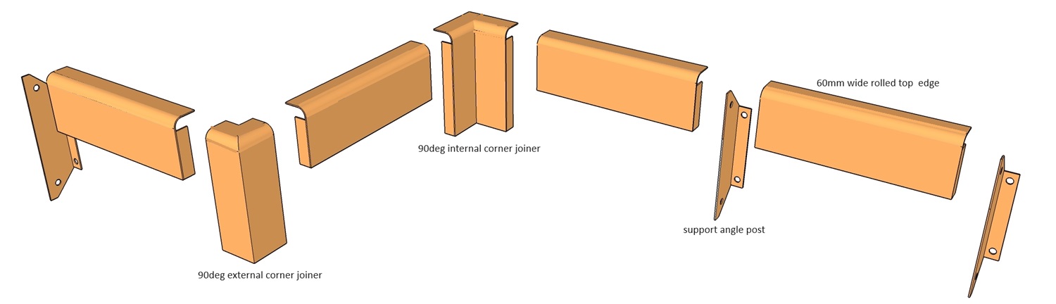 corten rolled top edging layout parts drawing